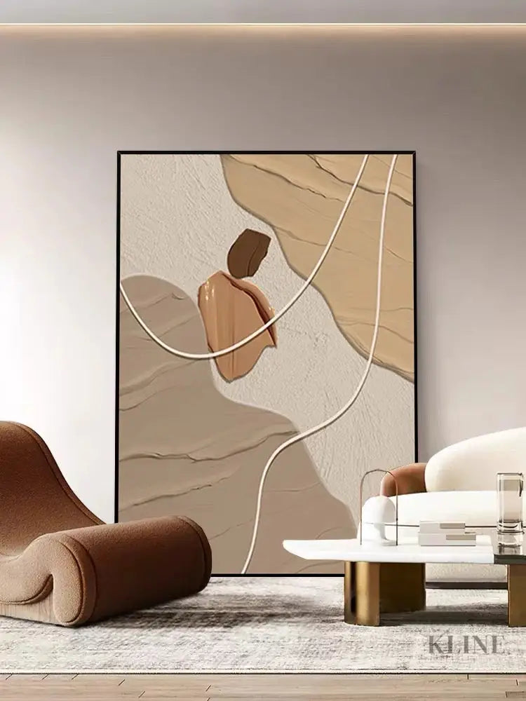 Coffee Beige Textured Wall Art - Hand Painting