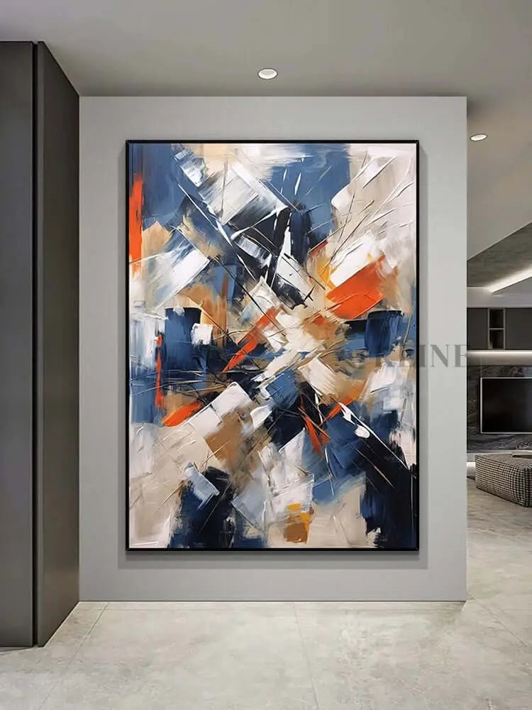 Colorful Blue and Orange Knife Wall Art - Hand Painting Dining Room Wall Art
