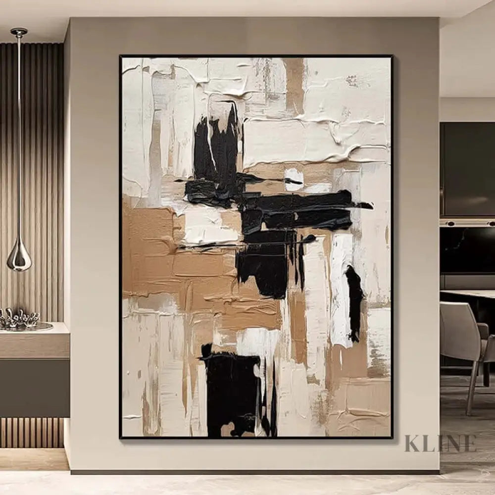 Cream Brown and Black Abstract - Hand Painting