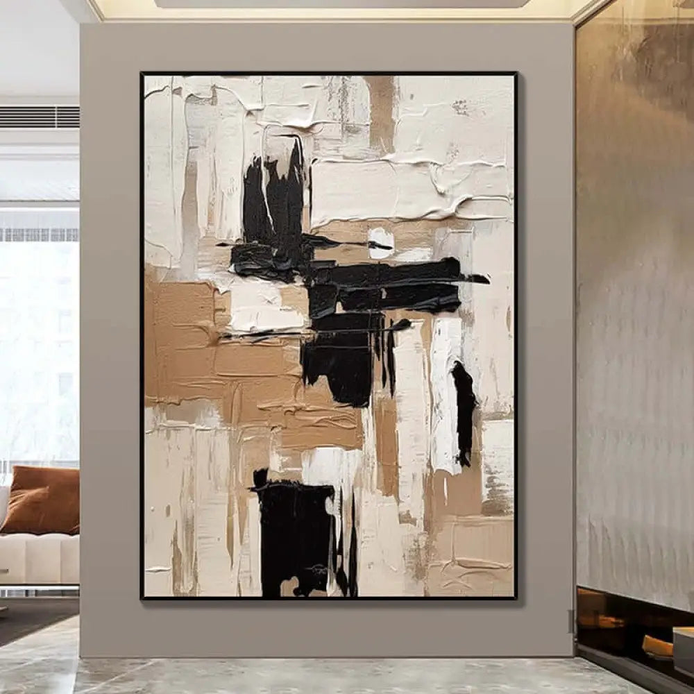 Cream Brown and Black Abstract - Hand Painting