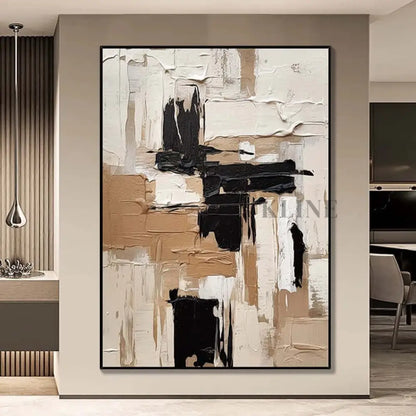 Cream Brown and Black Abstract - Hand Painting