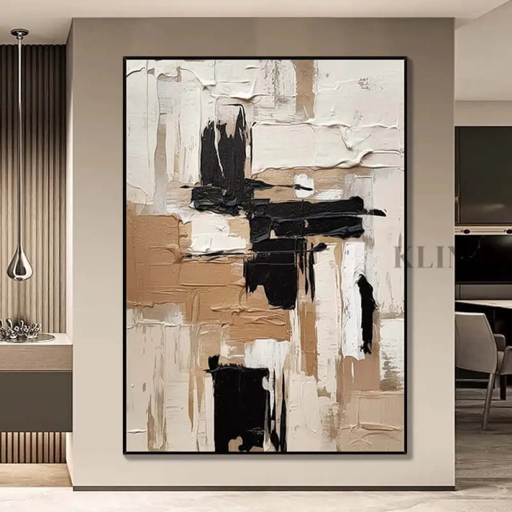 Cream Brown and Black Abstract - Hand Painting Arte de pared crema