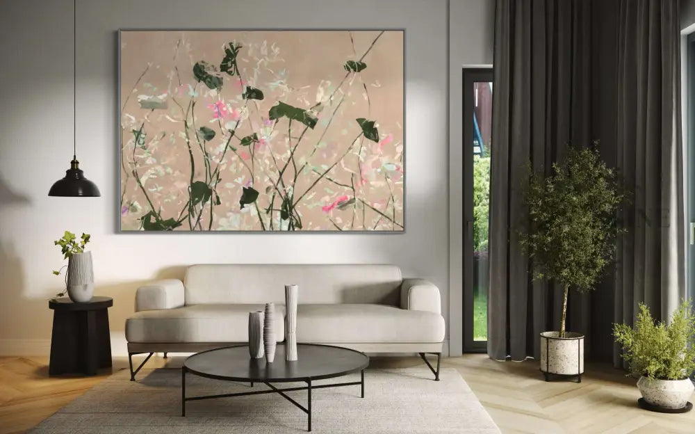 Dancing Garden - Hand Painting Art mural crème