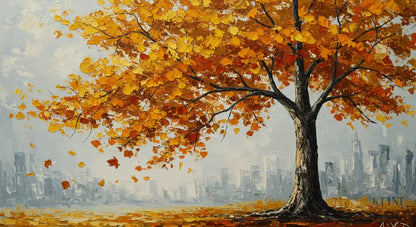 Dancing Leaves on Concrete - Hand Painting