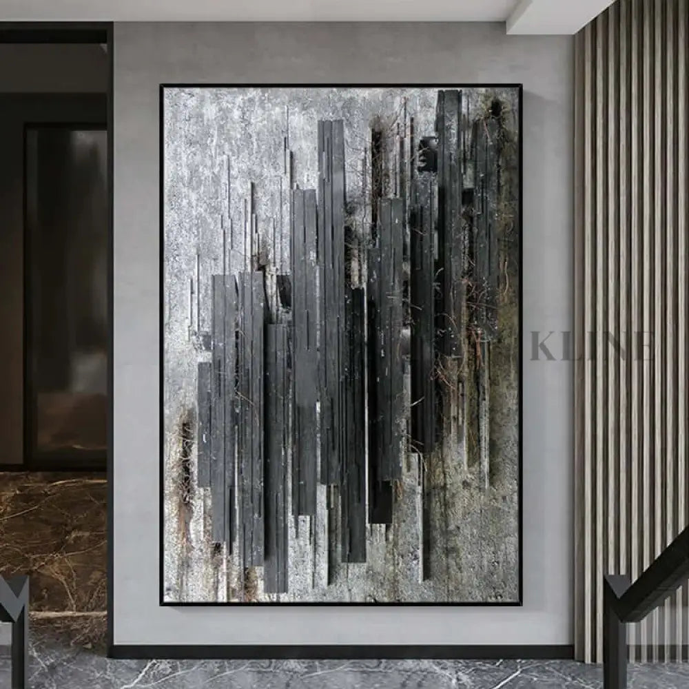 Dark Charcoal Textured Stripes Art - Hand Painting 