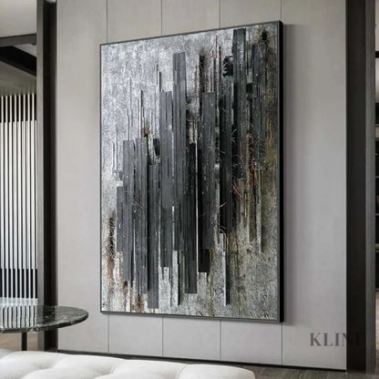 Dark Charcoal Textured Stripes Art - Hand Painting