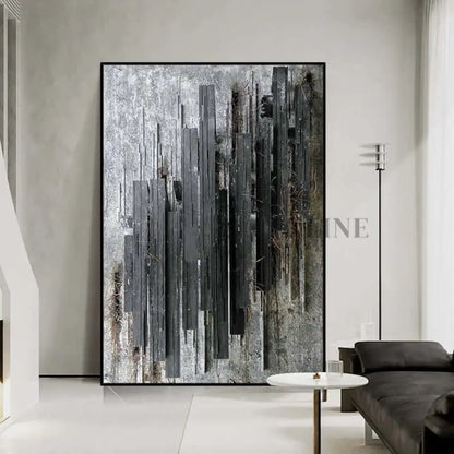 Dark Charcoal Textured Stripes Art - Hand Painting
