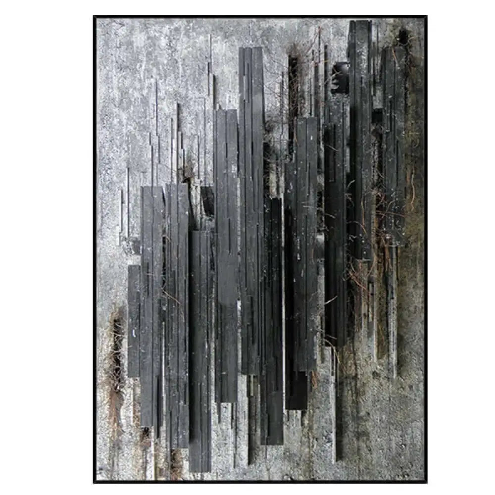 Dark Charcoal Textured Stripes Art - Hand Painting