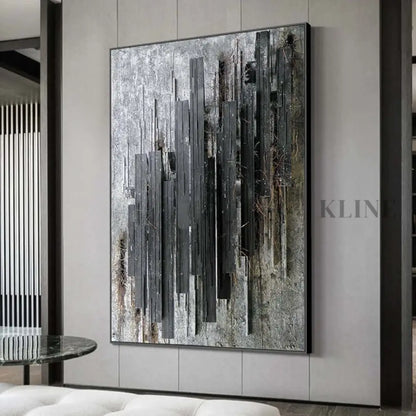 Dark Charcoal Textured Stripes Art - Hand Painting