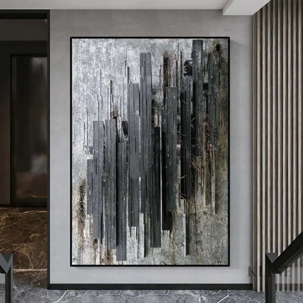 Dark Charcoal Textured Stripes Art - Hand Painting