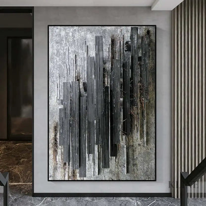 Dark Charcoal Textured Stripes Art - Hand Painting