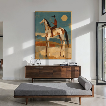 Lone Cowboy Beneath the Desert Sun - Hand Painting
