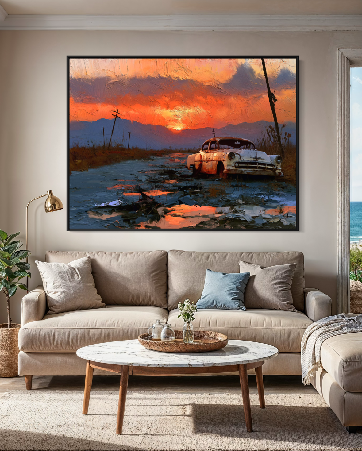 Sunset on Route 66 - Hand Painting Vintage Collection
