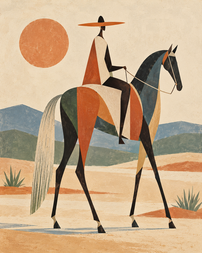 Geometric Desert Rider in Gouache - Hand Painting