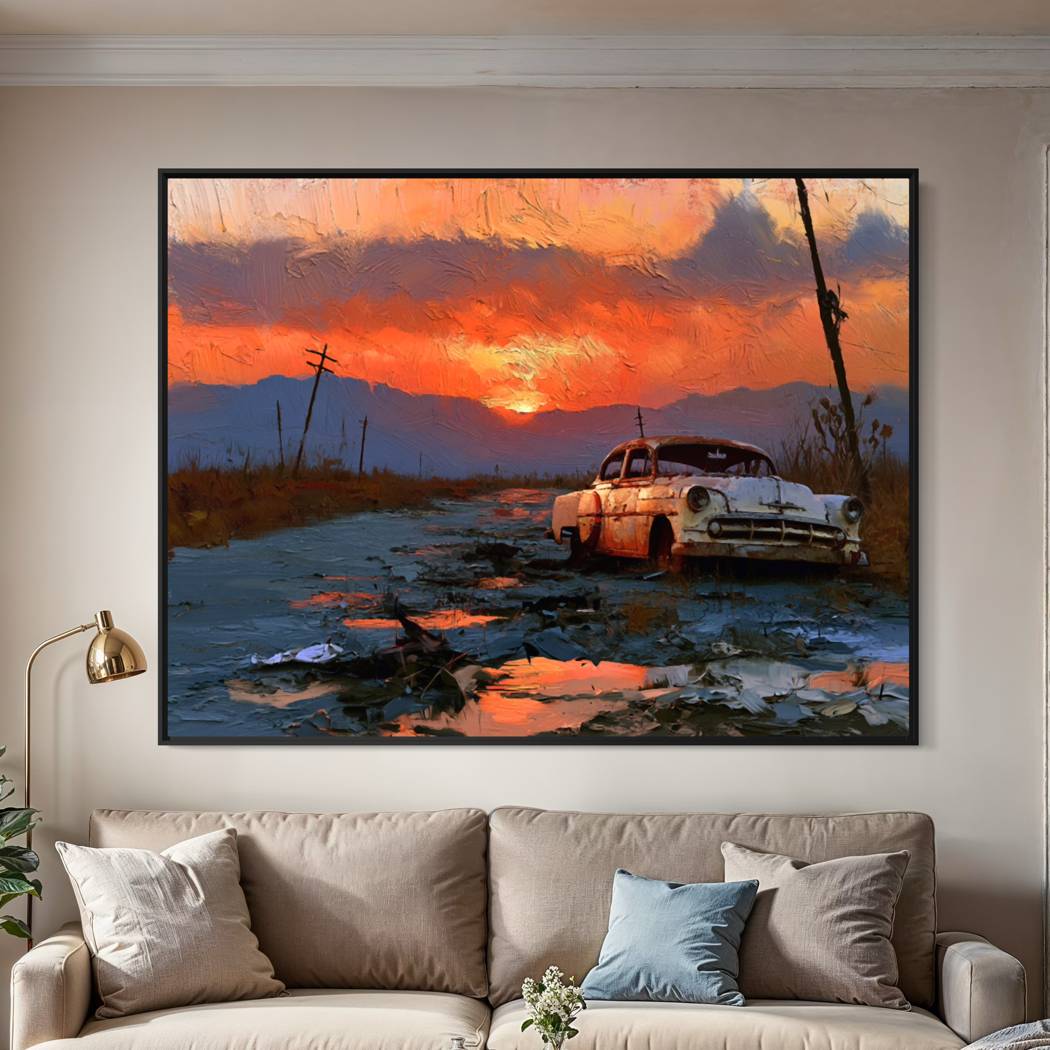 Sunset on Route 66 - Hand Painting Vintage Collection