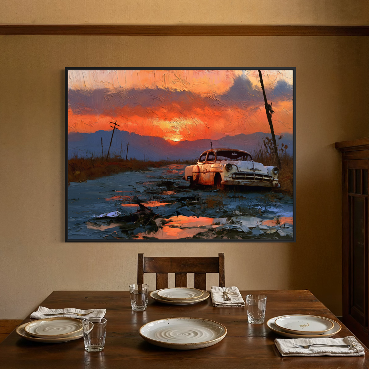 Sunset on Route 66 - Hand Painting Vintage Collection