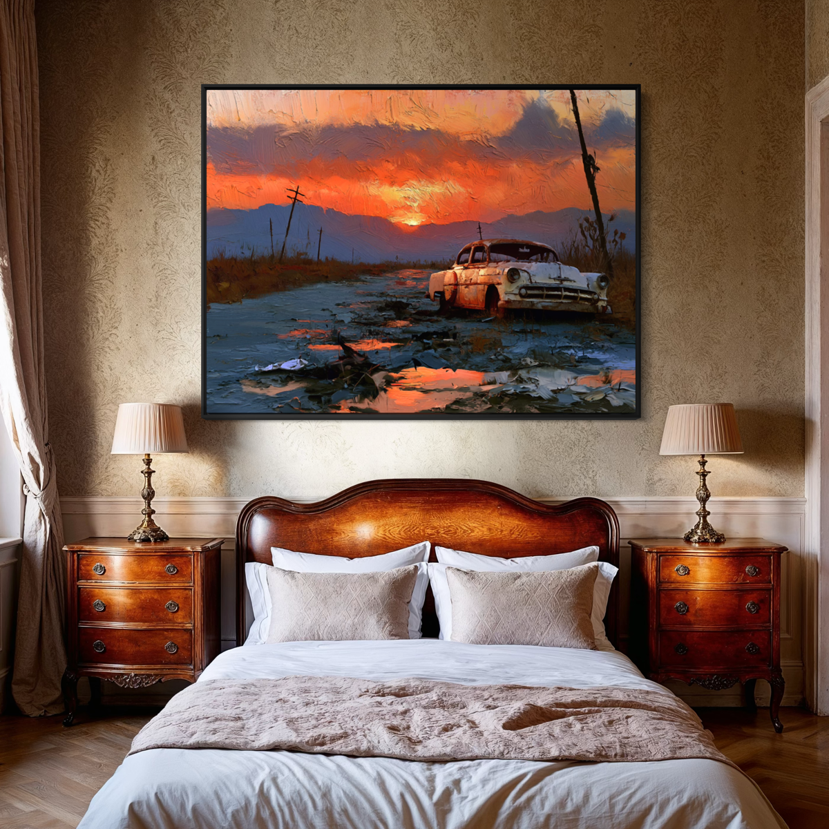 Sunset on Route 66 - Hand Painting Vintage Collection