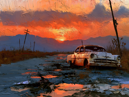 Sunset on Route 66 - Hand Painting