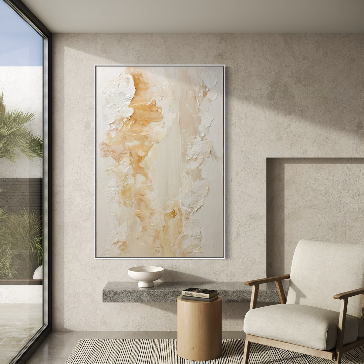 Ivory and Champagne Textured Abstract テクスチャーのあるウォールアート