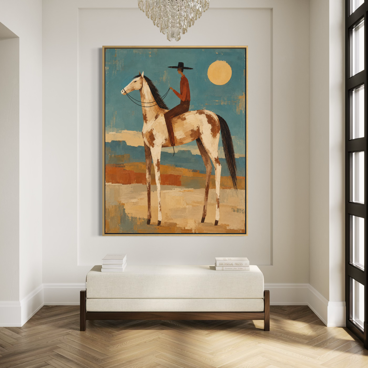 Lone Cowboy Beneath the Desert Sun - Hand Painting Dipinti originali in vendita