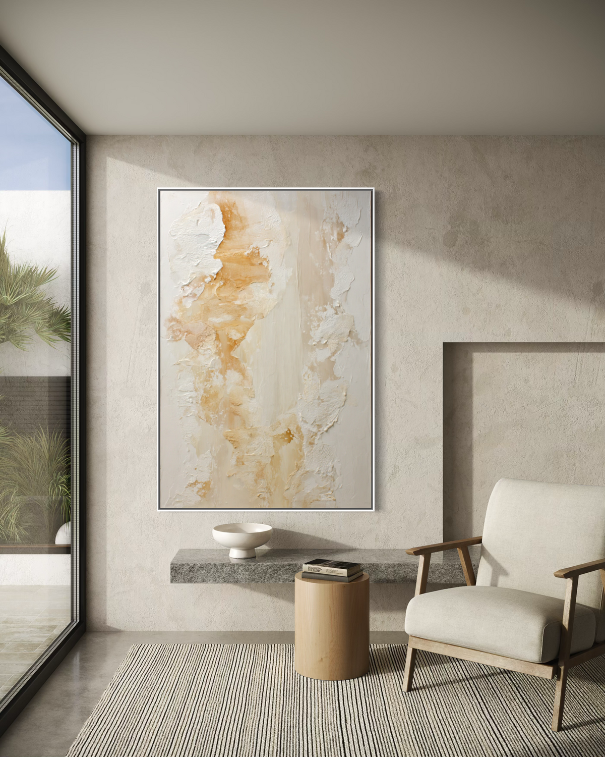 Ivory and Champagne Textured Abstract