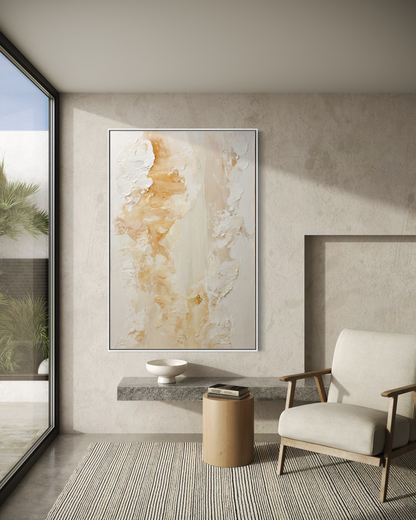 Ivory and Champagne Textured Abstract