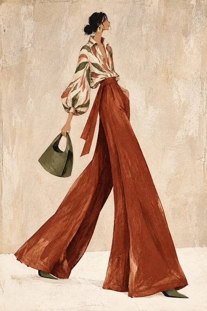 Painterly Terracotta Palazzo Stride - Hand Painting