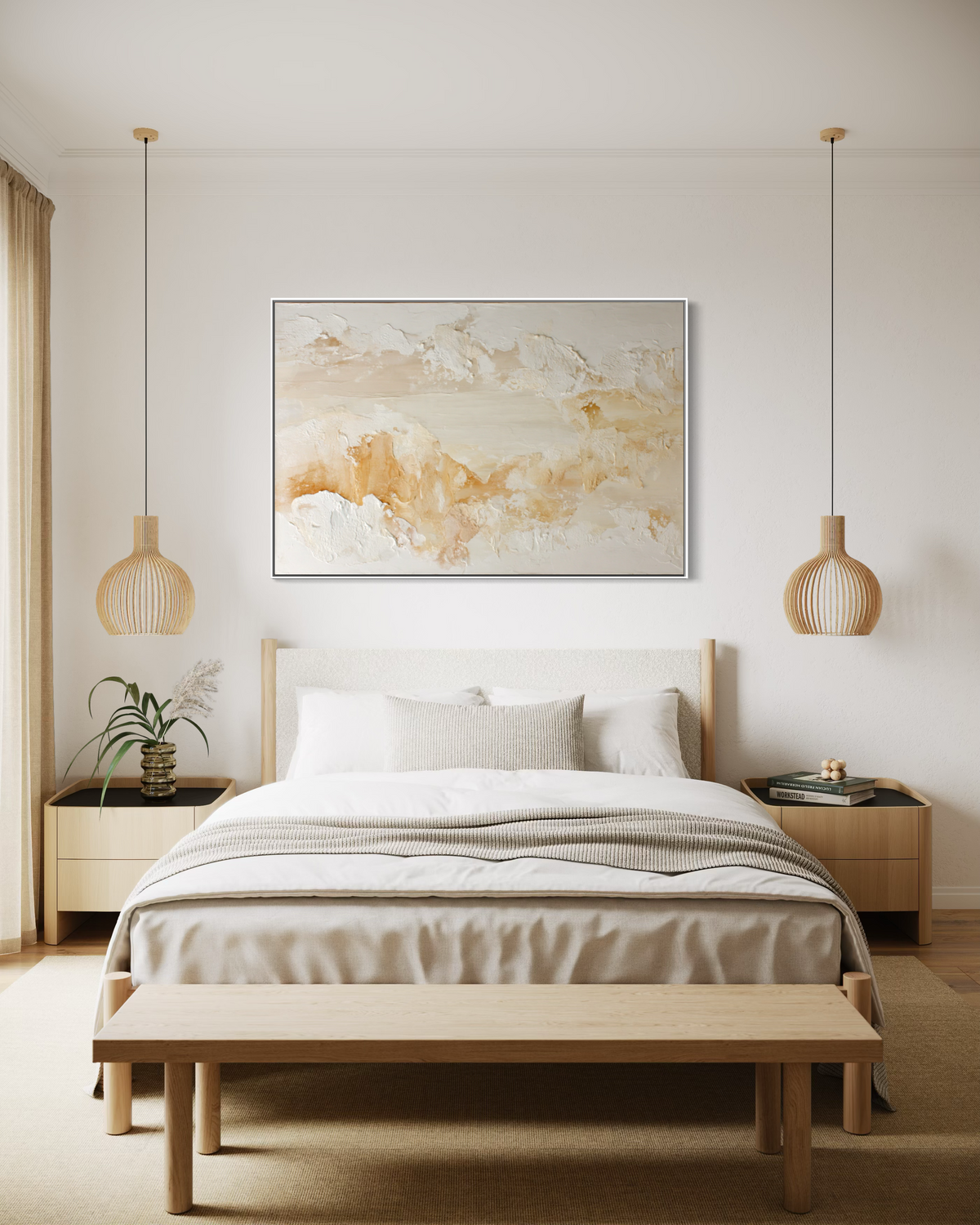 Ivory and Champagne Textured Abstract テクスチャーのあるウォールアート