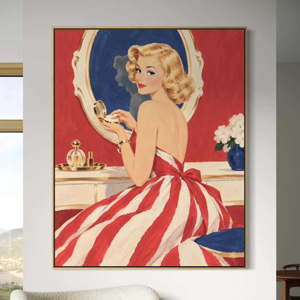 Retro Pinup at the Vanity - Hand Painting