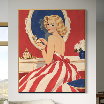Retro Pinup at the Vanity - Hand Painting