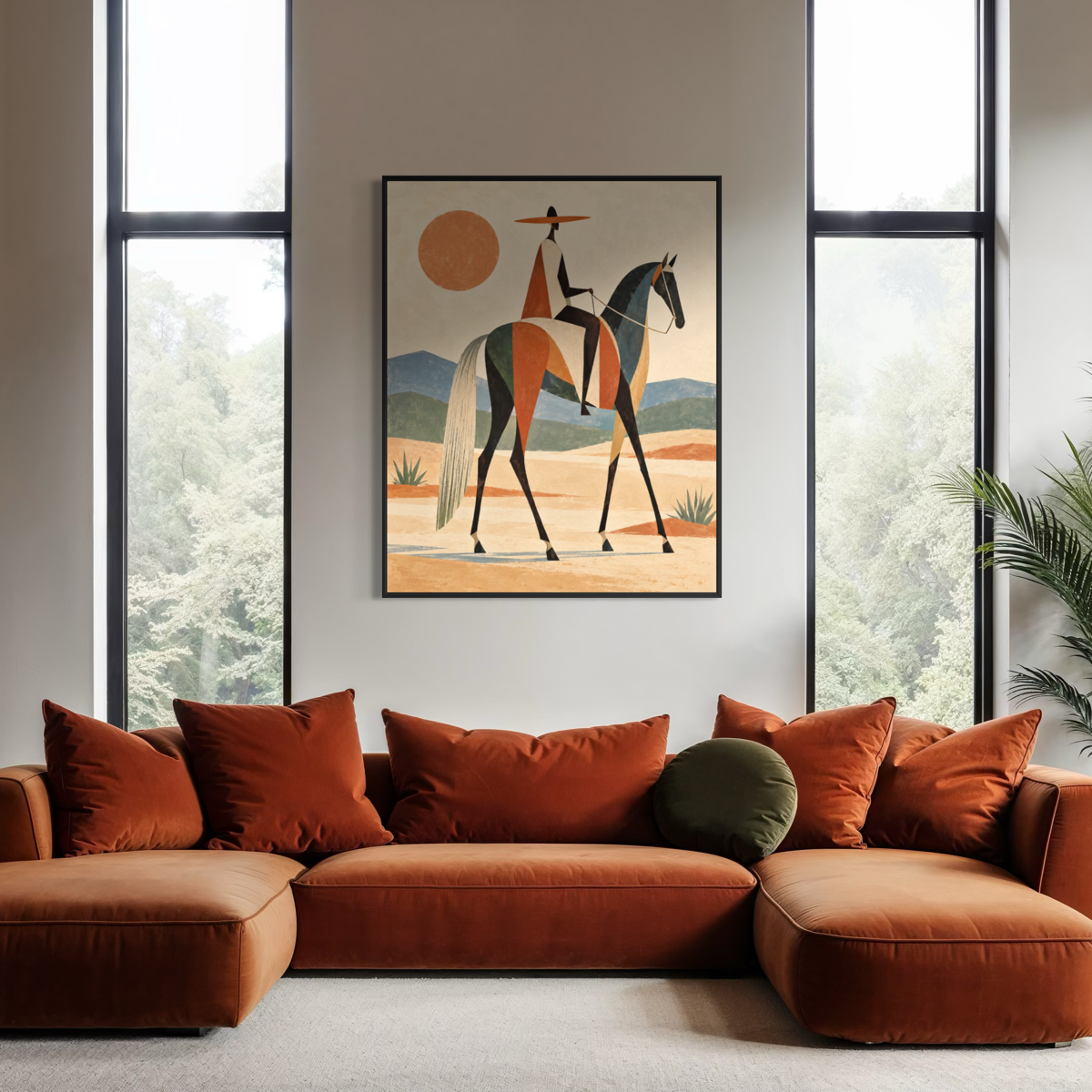 Geometric Desert Rider in Gouache - Hand Painting Vintage Collection