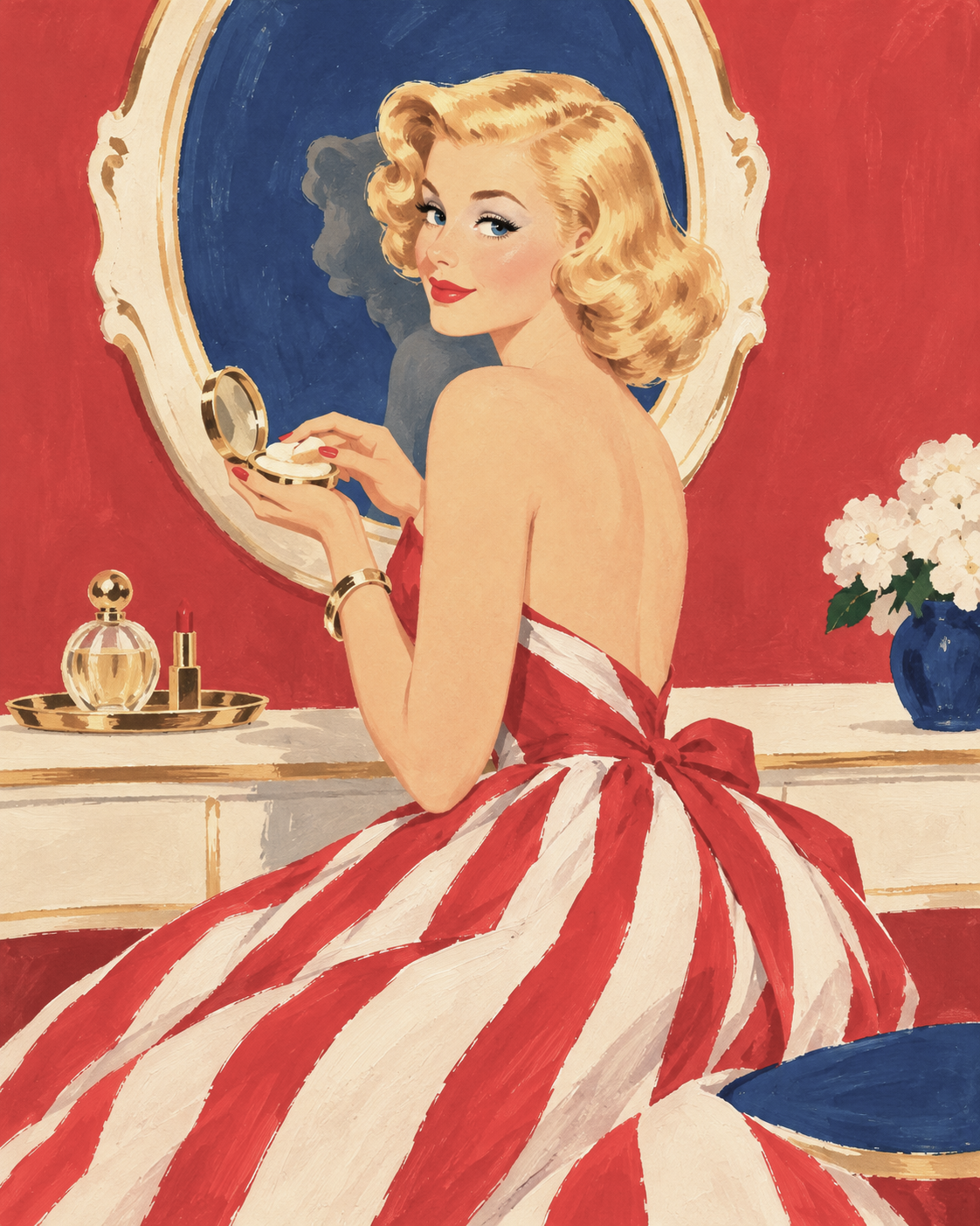 Retro Pinup at the Vanity - Hand Painting