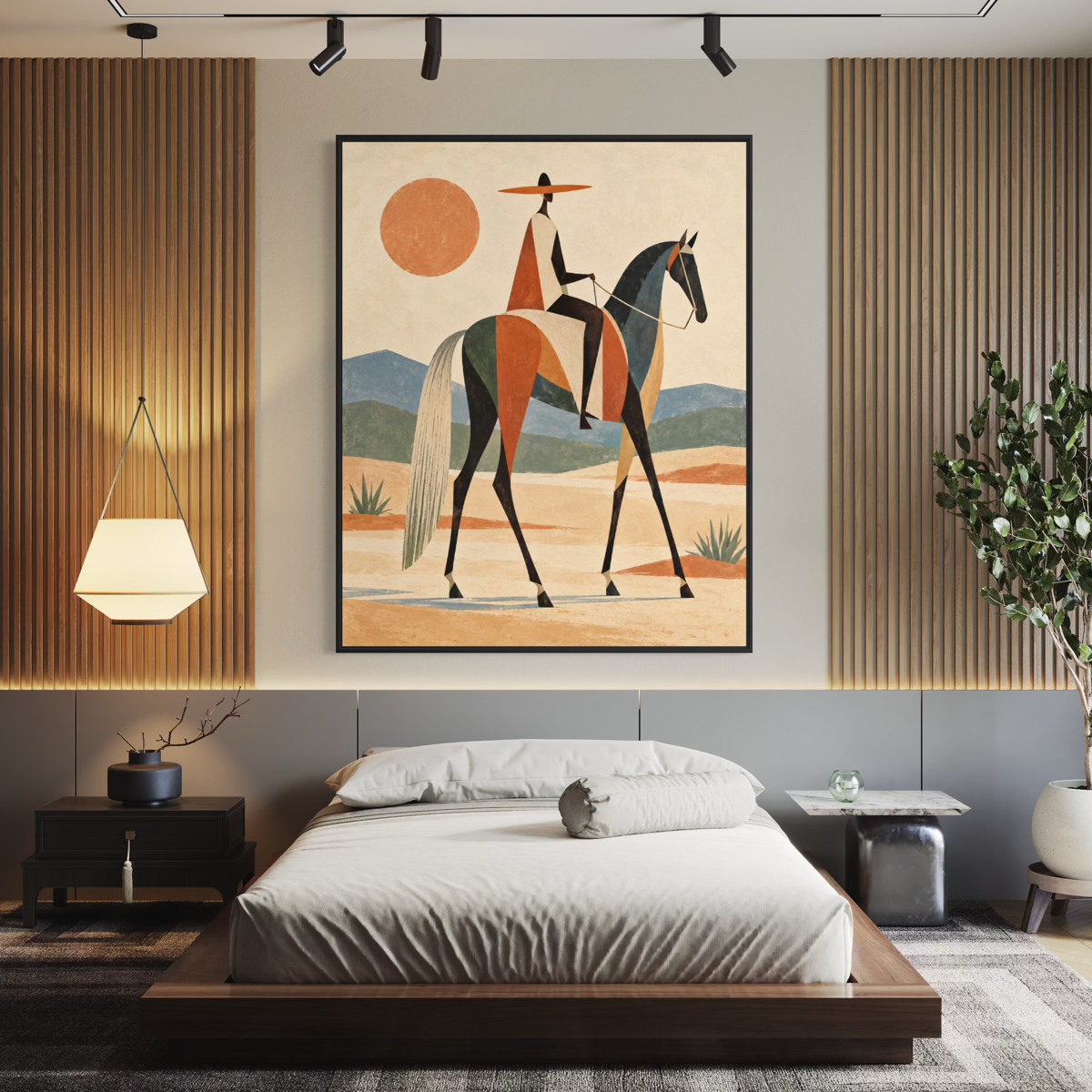 Geometric Desert Rider in Gouache - Hand Painting Vintage Collection