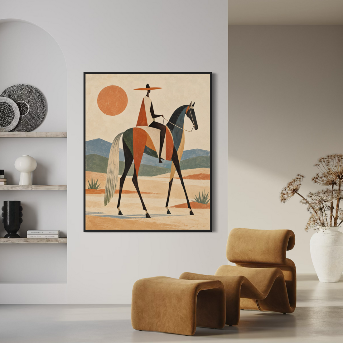Geometric Desert Rider in Gouache - Hand Painting