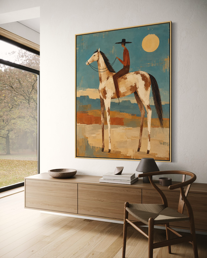 Lone Cowboy Beneath the Desert Sun - Hand Painting