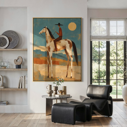 Lone Cowboy Beneath the Desert Sun - Hand Painting