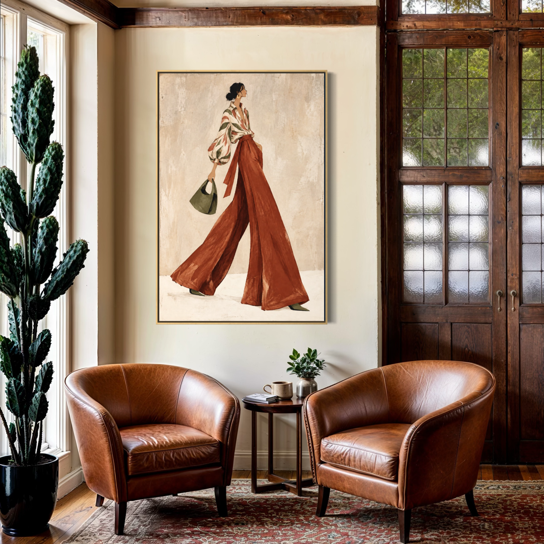 Painterly Terracotta Palazzo Stride - Hand Painting Vintage Collection