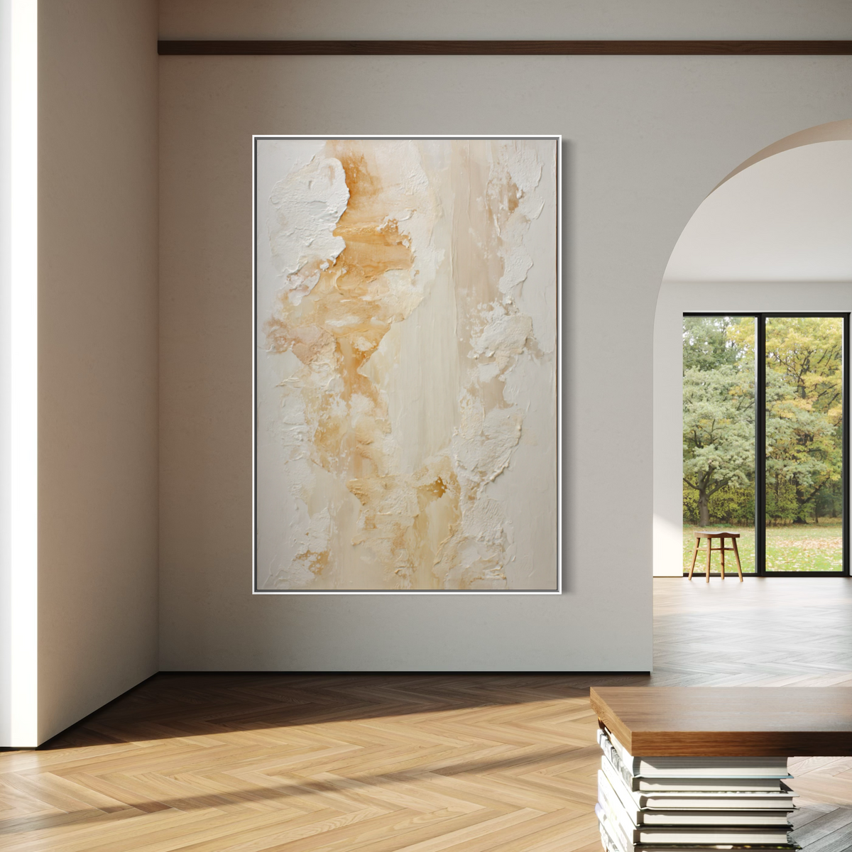 Ivory and Champagne Textured Abstract テクスチャーのあるウォールアート