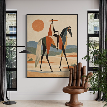 Geometric Desert Rider in Gouache - Hand Painting