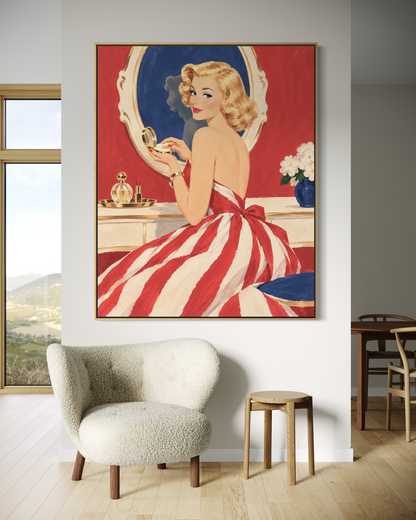 Retro Pinup at the Vanity - Hand Painting