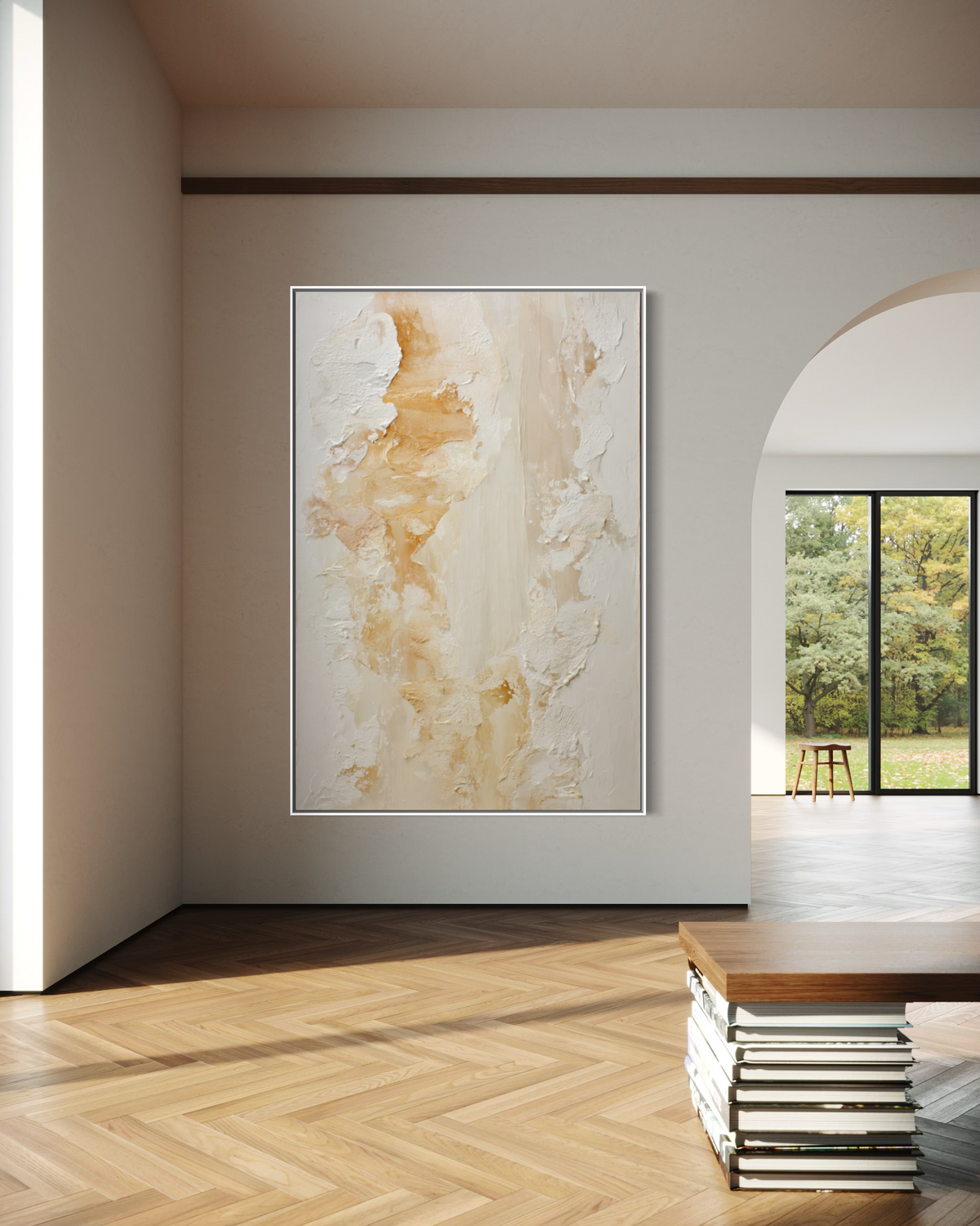 Ivory and Champagne Textured Abstract