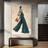 Noir-Chic Stride in Teal Palazzo Trousers - Hand Painting