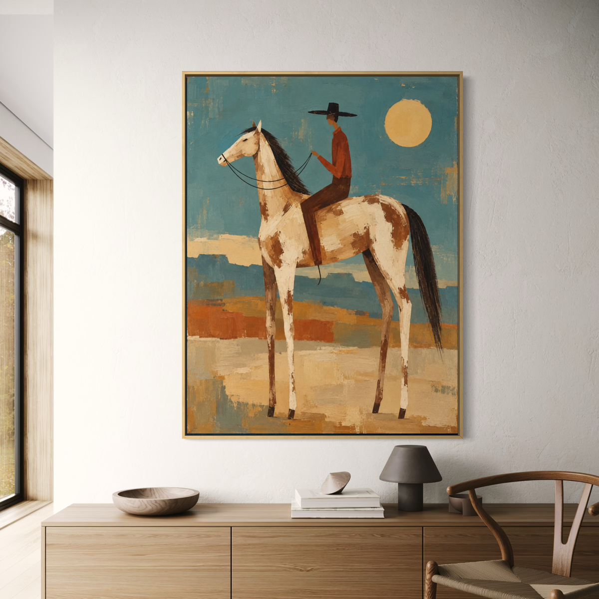 Lone Cowboy Beneath the Desert Sun - Hand Painting