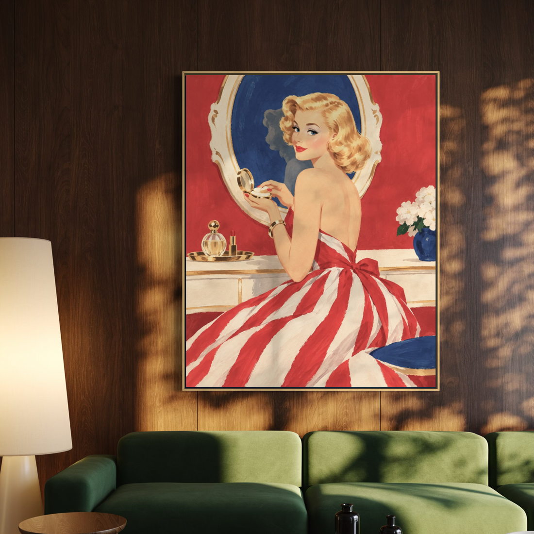 Retro Pinup at the Vanity - Hand Painting