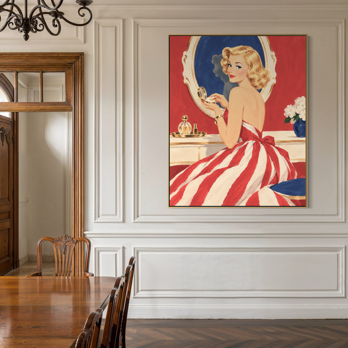 Retro Pinup at the Vanity - Hand Painting