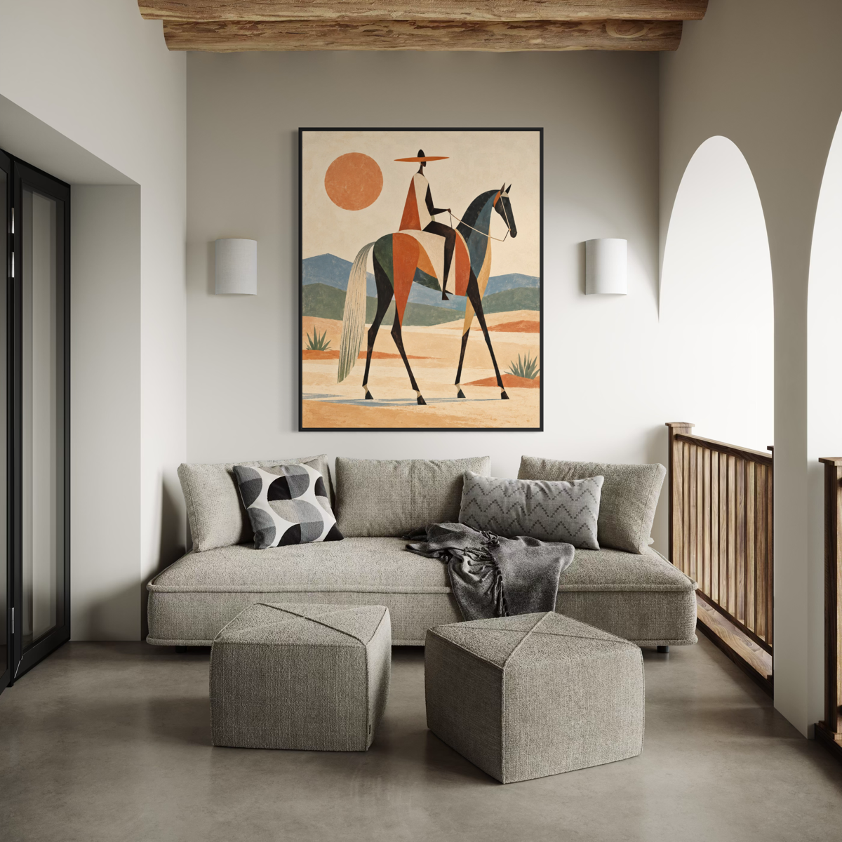 Geometric Desert Rider in Gouache - Hand Painting Vintage Collection