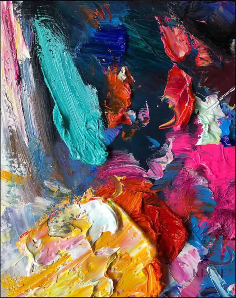 Vibrant abstract wall art with mixed colors and thick paint texture, hand-painted on museum quality canvas.