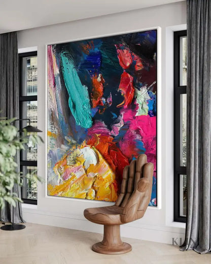 Vibrant hand-painted abstract wall art by Kline Collective® showcased in a modern home setting.