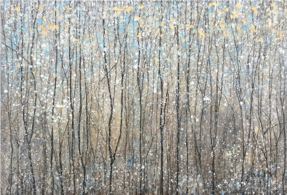 Abstract depiction of trees in a forest with vibrant colors celebrating spring& 