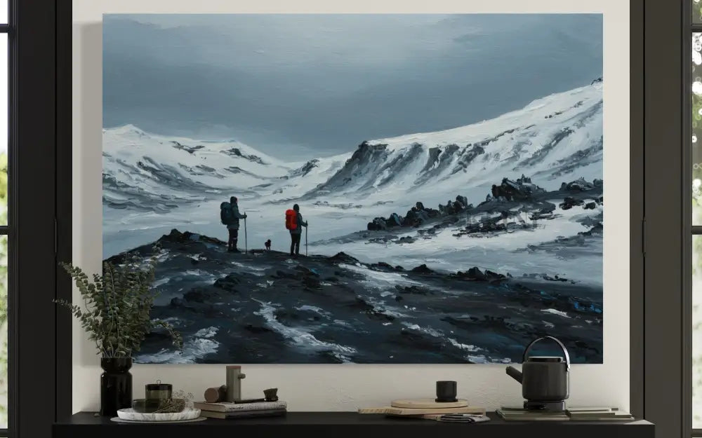 Frozen Frontier Odyssey - Hand Painting Art mural de salle à manger